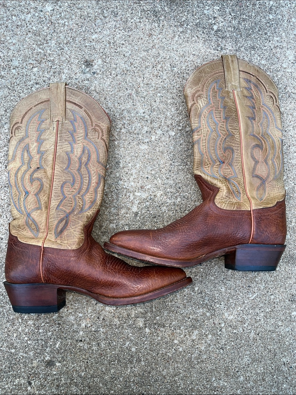 VTG Tony Lama brown Roper Leather Cowboy Boots round toe Men’s 8D made in Mexico